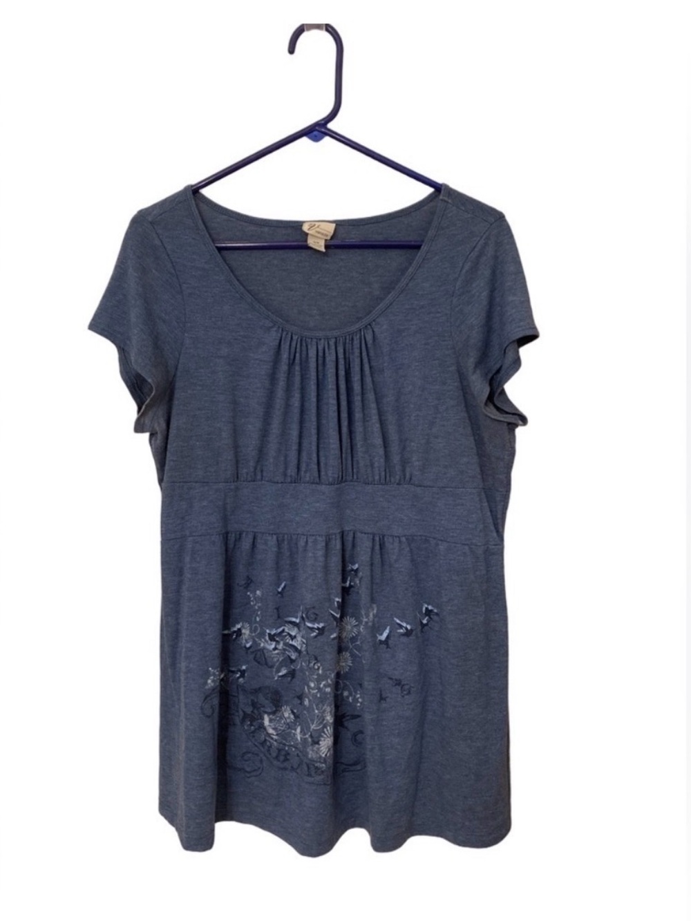 Vintage Venezia Babydoll Top 14 16 Blue Screen Print Y2K Empire Waist Shirt